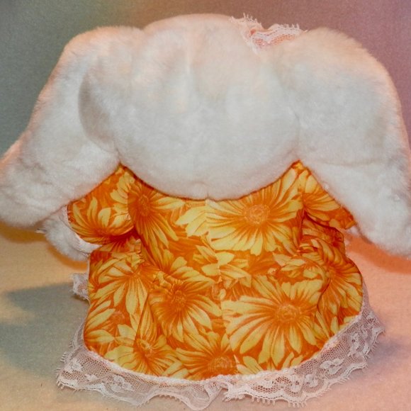 WHITE LONG EAR PLUSH BUNNY * BROWN EYES * PINK NOSE * 8 IN TALL * SO CUTE * - Picture 4 of 4